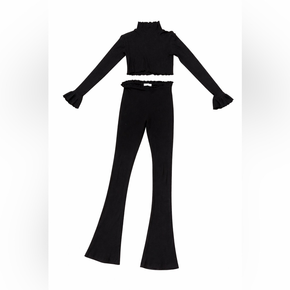 The Line by K Black Cropped Turtleneck with Ruffled Sleeves